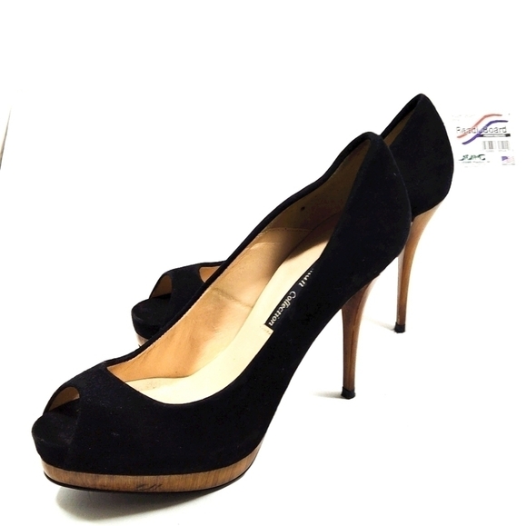 Zara women collection black platform peep toes high heels suede shoes Size: 6.5 - Picture 2 of 5